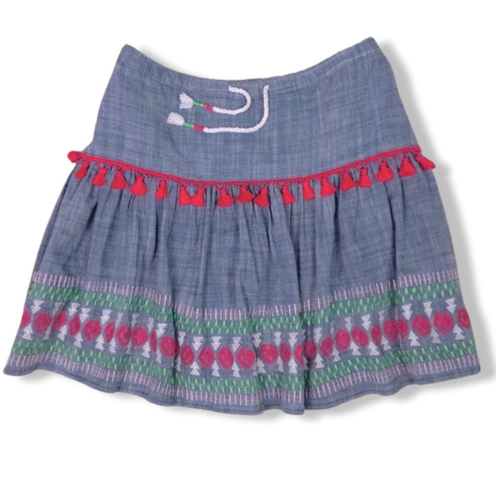 Chambray Skirt with Hot Pink Tassels, Multi Color Embroidery, XL, Cat & Jack